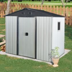 8Ft X 4Ft Outdoor Metal Storage Shed With Window And Metal Foundation For Backyard, Patio, Lawn - White / Black
