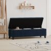 Velvet Storage Bench, Upholstered End Of Bed, Storage Ottoman Benches, Fabric Ottoman Bench With Large Storage Space For Living Room Entryway Bedroom - Dark Blue - Image 4