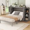 Full Size Murphy Bed With Shelves, Drawers And USB Ports - Gray - Image 16