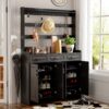 Minimalist 4 Door Shoe Cabinet With Coat Rack, Spacious Top, 3 Drawers, 8 Shelves, Metal Hooks And Handles For Hallway - Black - Image 4