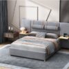 Queen Upholstered Platform Bed, 2 Outlets And USB Charging Ports On Both Sides, 2 Bedside Pillows, Storage Shelves - Gray - Image 13