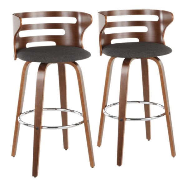 Cosini - Mid-Century Modern Barstool With Swivel (Set of 2) - Walnut / Charcoal