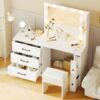 Vanity Desk With Freely Adjustable Side Cabinet, Makeup Vanity With Hollywood Lights, 5 Storage Drawers & 2-Shelves, Modern Dressing Table - White - Image 12