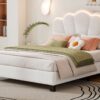 Full Size Upholstered Flower-Shape Bed, Elegant Flowers Headboard With LED Light Strip, Sherpa Fabric Platform Bed With Slats Support - White - Image 17
