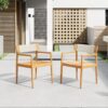 Creative Braided Acacia Wood Outdoor Dining Table And Chairs With Armrests (Set of 2) - Teak / White - Image 2
