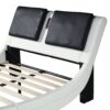 Queen Size Upholstered Platform Bed Frame With LED Lighting, Bluetooth Connection To Play Music Control, Backrest Vibration Massage, Curve Design, Wood Slat Support, No Box Spring Needed - White - Image 4