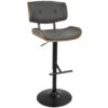 Lombardi - Mid-Century Modern Adjustable Barstool With Swivel With Straight T Footrest (Set of 3) - Black / Walnut / Gray - Image 2