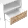 15.75" Rattan End Table With Power Outlet & USB Ports, Modern Nightstand With Drawer And Solid Wood Legs, Side Table For Living Room, Bedroom - White - Image 13