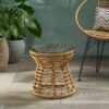 San Pedro - Boho Style Side Table With Tempered Glass Top - Light Brown Rattan - Image 4