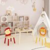 Kids Table And 2 Chairs Set, 3 Pieces Toddler Table And Chair Set, Wooden Activity Play Table Set (Lion&Monkey) - Natural - Image 7