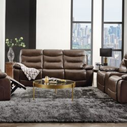 Aashi - Leather Gel Match 3 Piece Recliner Living Room Set - Brown