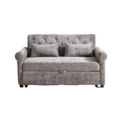 3 In 1 Loveseat Sofa Bed Chenille Fabric Pull Out Couch Sleeper Full Back Frame, Seat Frame, Armrests & 2 Pillows - Light Gray