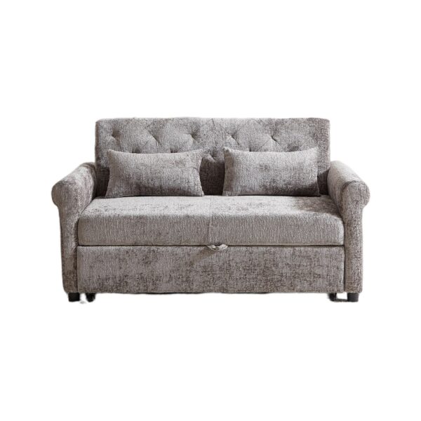 3 In 1 Loveseat Sofa Bed Chenille Fabric Pull Out Couch Sleeper Full Back Frame, Seat Frame, Armrests & 2 Pillows - Light Gray