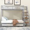 Twin Over Full Size Metal Bunk Bed With Trundle And Storage Staircase - Silver - Image 5