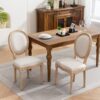 French Style Solid Wood Frame Antique Painting Linen Fabric Back Dining Chair (Set of 2) - Beige - Image 13