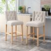 Vienna - Contemporary Tufted Wingback Counter Stools, (Set of 2) - Light Gray / Natural - Image 5