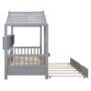 Twin Size House Bed With Trundle, Modern Design For Kids With Storage Shlef - Gray - Image 10