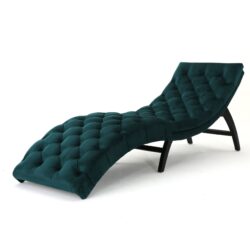 Elegant Tufted Chaise Lounge With Curved Design - Teal