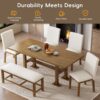 Topmax - 6 Piece Farmhouse Extendable Dining Table Set Trestle Kitchen Table Set With Removable Leaf And Upholstered Dining Chair And Bench For Dining Room - Dark Brown - Image 5