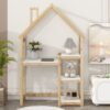 House-Shaped Wooden Writing Desk, Kids Study Table, Bookshelf & Toy Storage - Natural - Image 3