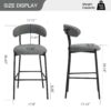 Counter Height Bar Stools Teddy Fabric Cover Kitchen Island Counter Bar Stool With Black Powder Coating Base And Footrest - Gray - Image 6