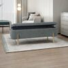 Upholstered Storage Bench Rectangular Ottoman Entryway Bench Storage Chest With Padded Seat Bed End Stool For Hallway Living Room Bedroom - Green - Image 2