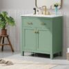 Bathroom Vanity With Ceramic Sink, Modern Single Bathroom Cabinet With 2 Doors And A Shelf, Soft Close Doors - Green - Image 6