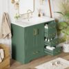 Traditional Bathroom Vanity With Resin Sink Combo Set, Bathroom Cabinet With Two Doors And Four Drawers - Green - Image 3