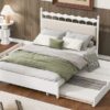 Queen Size Storage Platform Bed With 2 Big Drawers Twin Size Trundle - White - Image 14