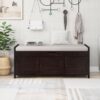 Storage Bench With 3 Shutter-Shaped Doors, Shoe Bench With Removable Cushion And Hidden Storage Space - Espresso - Image 3