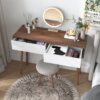 Rustic Entryway Console Table With Carved Panel Drawers And Wood Legs - Natural - Image 8
