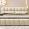 Queen Size Upholstered Platform Bed With Thick, Grounded Bed With Solid Frame - Beige - Image 13