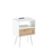 15.75" Rattan End Table With Power Outlet & USB Ports, Modern Nightstand With Drawer And Solid Wood Legs, Side Table For Living Room, Bedroom - White - Image 9