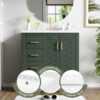 Bathroom Vanity With Ceramic Sink Combo, Frame Bathroom Storage Cabinet, Freestanding Vanity Set With 3 Drawers & Soft Closing Doors - Green - Image 5