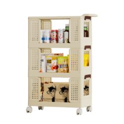 3 Tier Collapsible Cart With Locking Wheels For Every Room - Cream