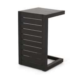 Aluminum Outdoor Side Table, C Shaped End Table, Outside Small Table For Patio - Black