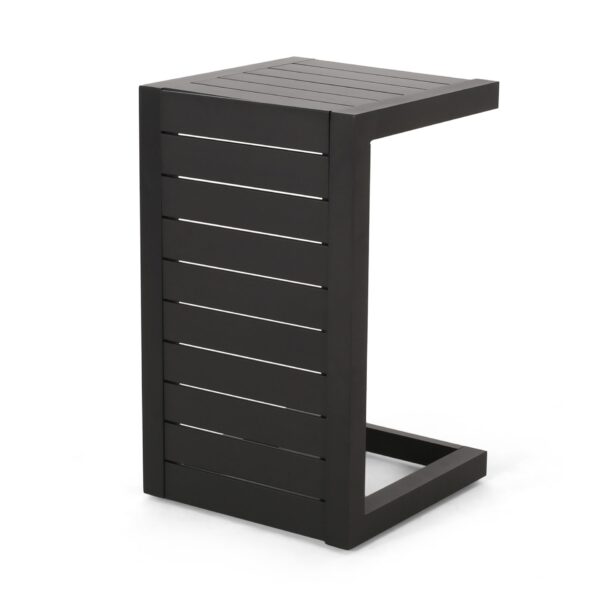 Aluminum Outdoor Side Table, C Shaped End Table, Outside Small Table For Patio - Black