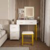 Elegant Makeup Vanity With Led Lights & Power Outlet - White - Image 2