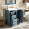 Bathroom Vanity With Ceramic Sink Combo, Frame Bathroom Storage Cabinet, Freestanding Vanity Set With 3 Drawers & Soft Closing Doors - Indigo - Image 2