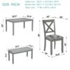 6 Pieces Kitchen Dining Set, Rectangular Wooden Dining Table With 4 Upholstered Chairs And A Bench, Dining Table Set For 6 People - Gray - Image 3