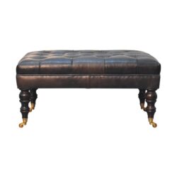 Buffalo - Leather Ottoman With Castor Legs - Black