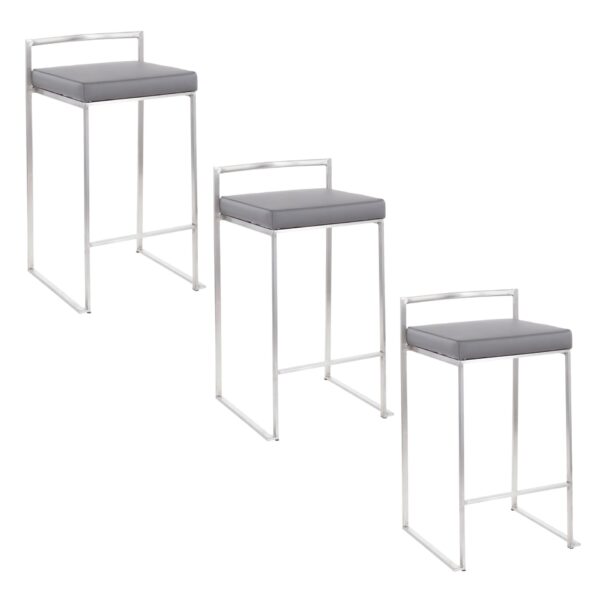 Fuji - Contemporary Stackable Counter Stool (Set of 3) - Gray