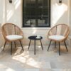 Modern 3 Piece Set, Anti - Spill Round Coffee Table, 2 Rattan Swivel Chairs, Outdoor Patio Furniture For Tea Time - Black / Wood - Image 5