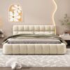 Queen Size Upholstered Platform Bed With Thick, Grounded Bed With Solid Frame - Beige - Image 8