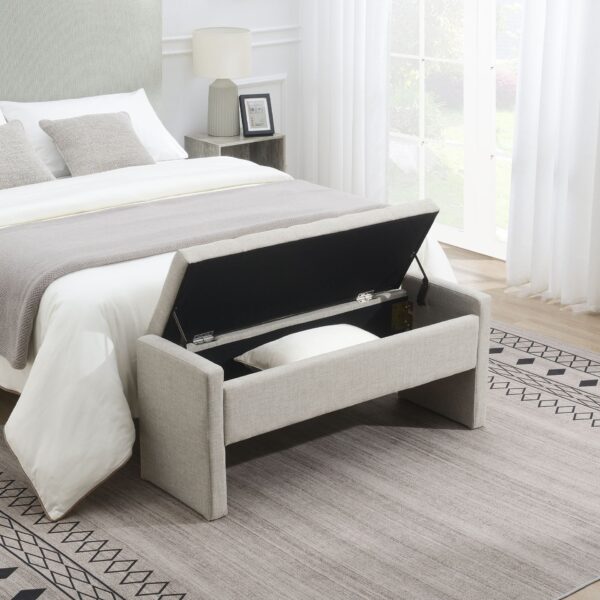 Modern Bed End Bench With Storage, Upholstered Large Foot Rest Stool, Comfy Window Vanity Bench For Living Room, Dorm, Coffee Table, Linen - Light Gray