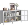 Heavy Duty Metal Modern Sideboard Buffet Cabinet With Storage Premium Steel Storage Cabinet, Adjustable Feet, Glass Doors, Large Capacity Organizer - White - Image 11