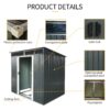 6Ft X 5Ft Outdoor Metal Storage Shed With Lockable Sliding Doors And Transparent Plate For Garden, Lawn - Black / White - Image 4