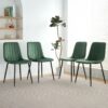 Indoor Velvet Dining Chair, Modern Kitchen Dining Chair With Cushion Back, Upholstered Side Chair With Black Coated Metal Legs, Family Kitchen Dining Room And Living Room (Set of 4) - Green - Image 2
