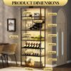 LED Tall Wine Rack Freestanding Floor, 7 Tier Wine Baker Rack With Glass Holder & Wine Storage, Industrial Wine Display Shelf Wine Bar Cabinet For Bar, Kitchen, Dining Room - Walnut / Black - Image 2