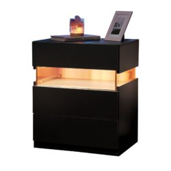 Led Nightstands 3 Drawer Dresser For Bedroom End Table With Acrylic Board LED Bedside Tables For Bedroom Living Room Bedside Furniture - Black